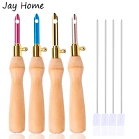 1pc embroidery punch needle with threader wooden handle embroidery pens weaving tools for diy embroidery stitching craft tool