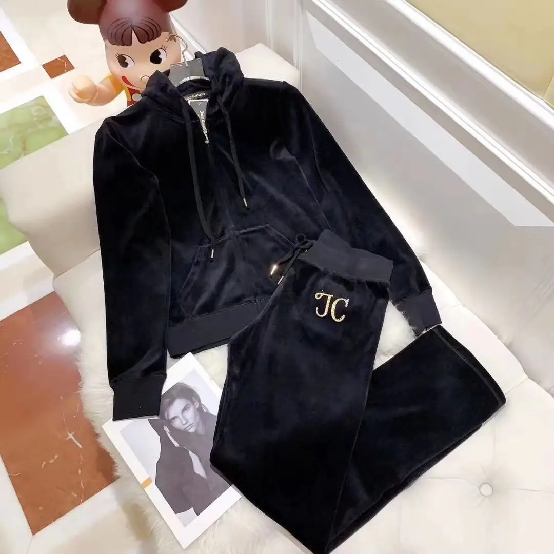 

2021 velvet fabric sportswear velvet clothing hoodie top and sweatpants suit ladies S-XL ladies 2-piece set