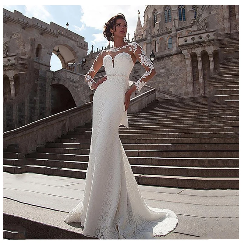 Свадебное платье-Русалка LORIE кружевное свадебное платье с длинными рукавами и