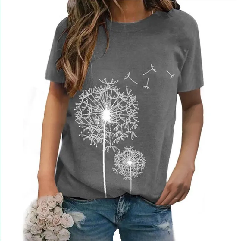 Футболка женская с принтом одуванчиков Повседневная Свободная рубашка коротким