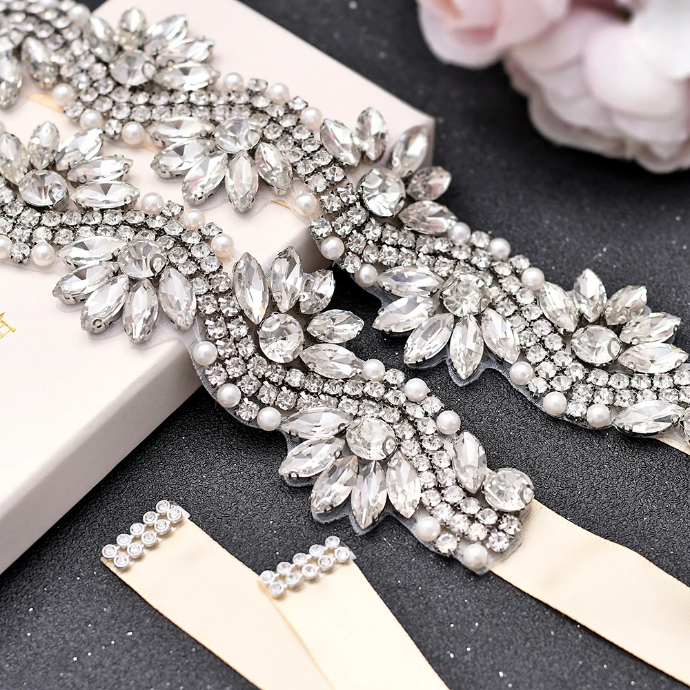 

TRiXY S282 Stunning Diamond Sash Wedding Belt for Prom Dress Rhinestone Bridal Belt Fancy Belt for Dress Floral Crystal Sash