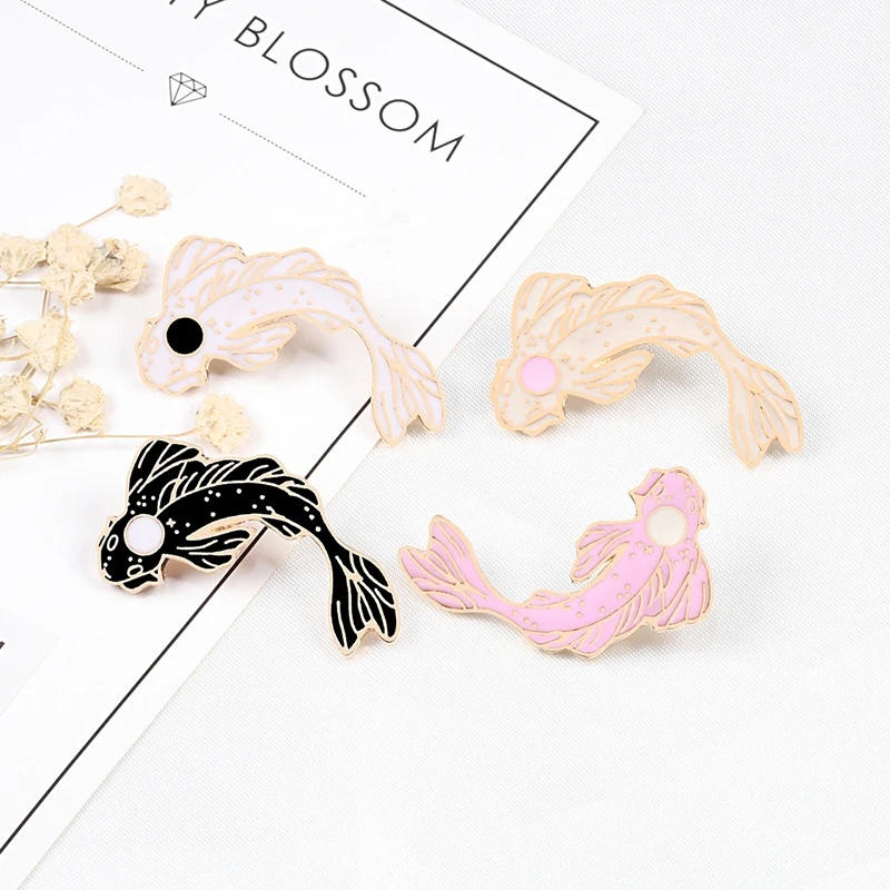 4 шт./компл. заколки Инь Ян кои Мультяшные рыбки брошь Карп значки джинсовые