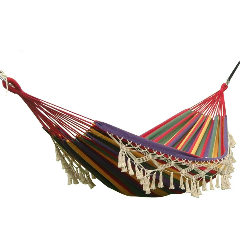 

Tassels Double Hammocks High-end Cotton Canvas Tourism Hammock Camping Hanging Chair Outdoor Furniture 200*150cm Swing