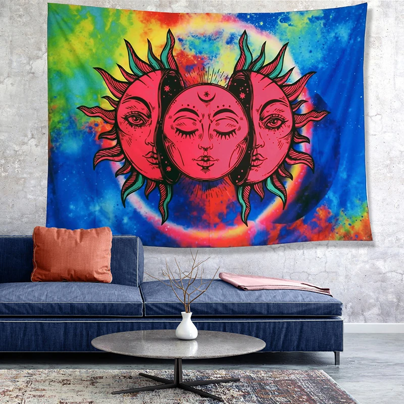 

Sun Moon Mandala Tapestry Wall Hanging White Black Celestial Wall Tapestry Hippie Wall Carpets Dorm Decor Psychedelic Tapestry 1