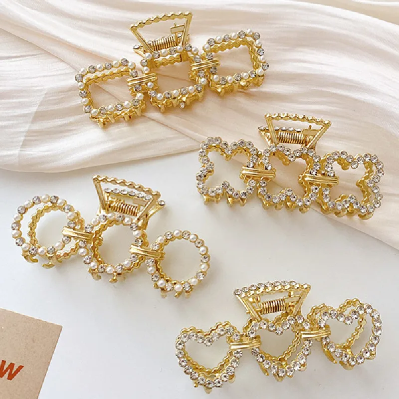 

Korea Elegant Crystal Imitation Pearl Hair Claws Hairpin Crab Metal Geometry Hair Clips Barrettes Women Fashion Hair Accessories