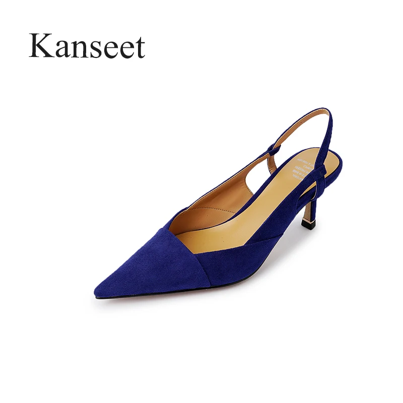 

Kanseet 2021 New Women Sandals Summer Genuine Leather Pointed Toe Elegant Handmade Fashion Design Buckle Strap High Heels Shoes