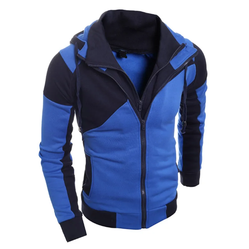 

Men Hoodies Sweatshirts Autumn Winter New Casual Patchwork Double Zipper Hoodie Sweatshirt Men Slim Hoody Cardigan Streetwear