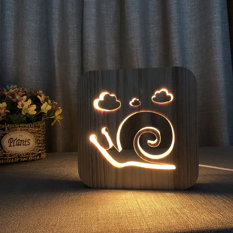 Snail Wooden Night Light Children's Desk Lamp Led Novelty Creative Wooden Headlights Christmas Lights Indoor Fairy Lights