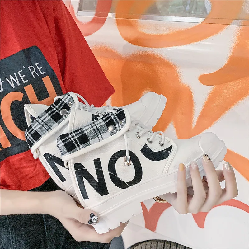 Женские ботильоны высокие парусиновые ботинки на шнуровке женская