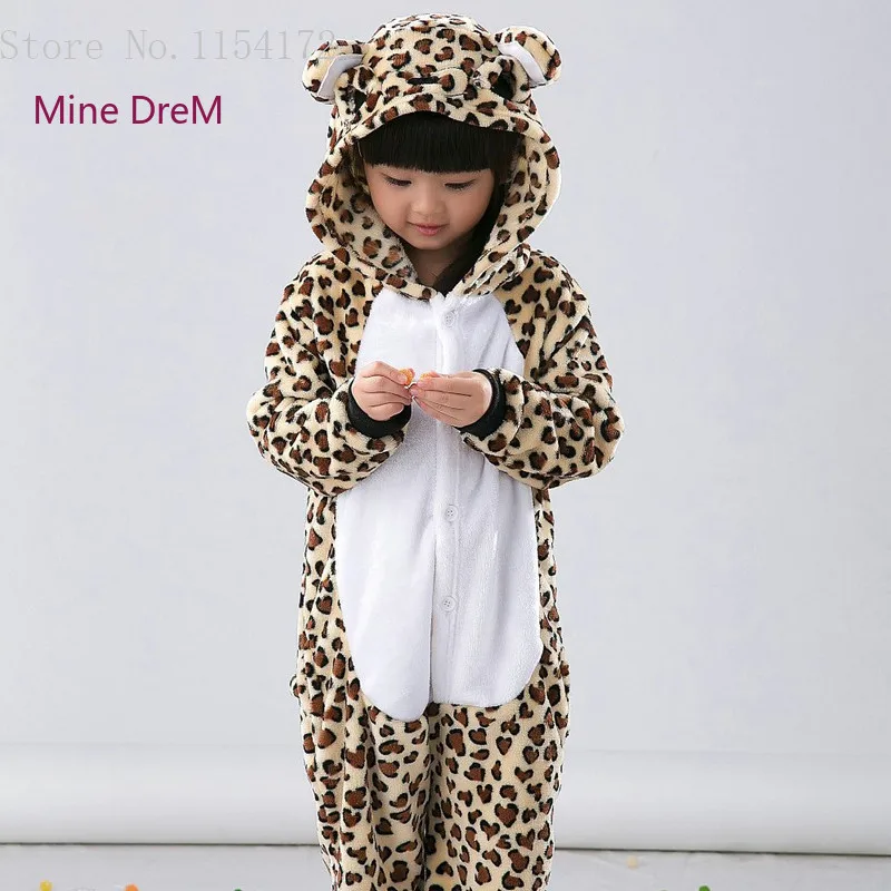 Пижама унисекс с леопардовым принтом медведя для мальчиков и девочек Фланелевая