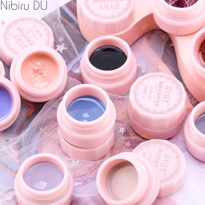 

21 Colour Solid Mud Gel Nail Polish Full Coverage Cream Pure Color Painting Gel Semi-permanent Varnish DIY Nail Art Designs