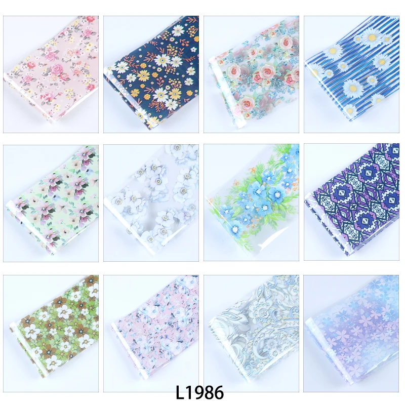 12 шт. наклейка с цветком для ногтей переводная Фольга наклейки дизайна