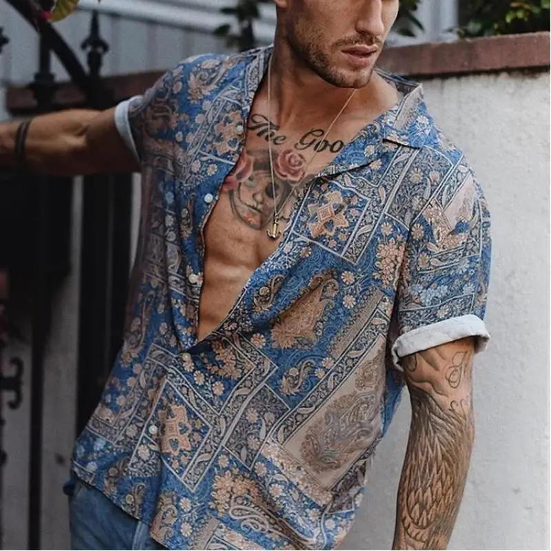 

Summer Men Shirt Casual Printed Hawaiian Shirt Short Sleeve Loose Male Blouse Tops Brand Men Clothing Fashion Shirts For Men