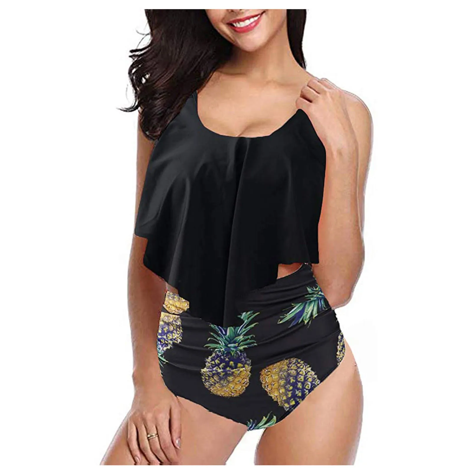 

Women's Sexy High Breast Contrast Gradient Split Bikini Set Two Piece Swimsuit Female Fashion Ruffle Beachwear купальник женский