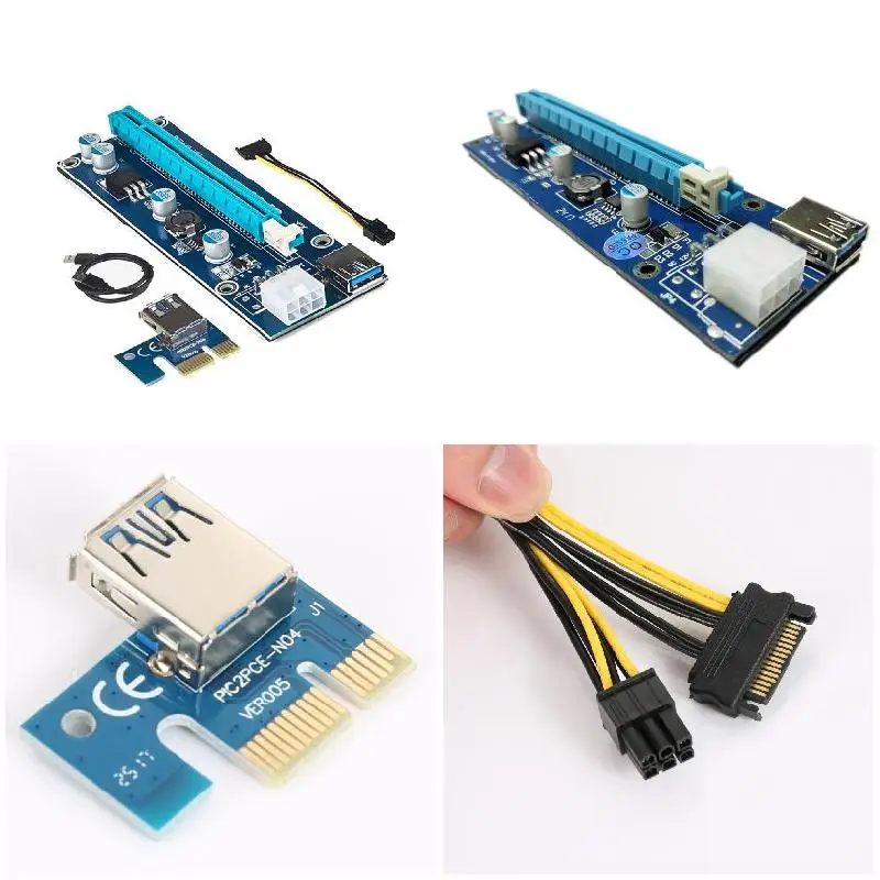 

Brand new USB3.0 PCI-E Express 1x to 16x Extender Riser Card Adapter SATA 6Pin Power Cable In Stock