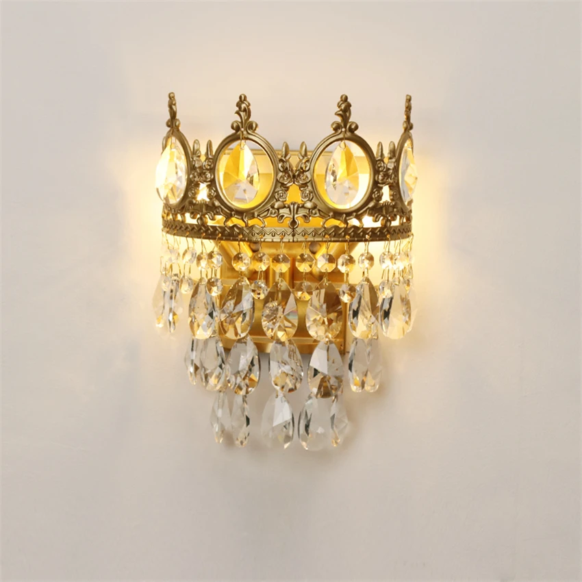 

Nordic crystal brass wall lamps American luxury decor bedroom bedside aisle living room background wall sconces lights fixtures