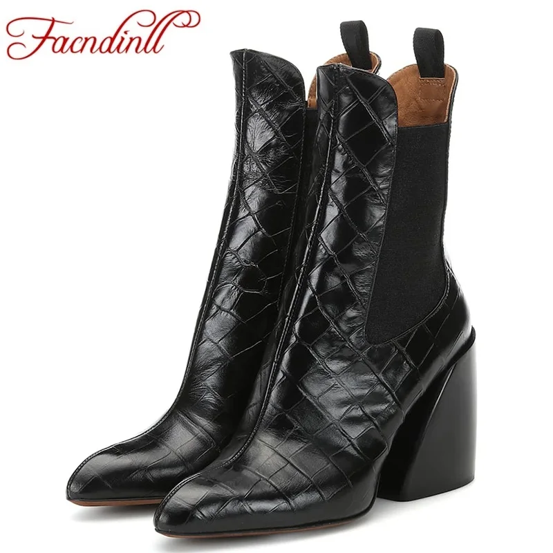 FACNDINLL/модные женские ботильоны сезон осень зима Теплая обувь Высококачественная