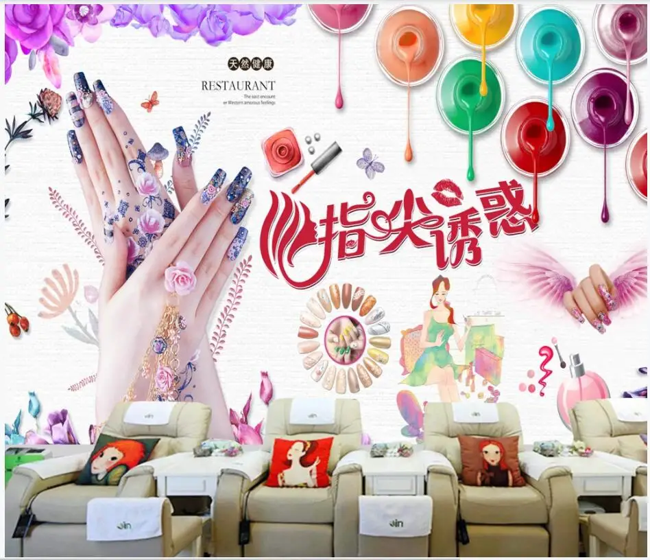 

WDBH Custom photo 3d wallpaper Cosmetics nail art makeup shop fingertips temptation decor 3d wall murals wallpaper for walls 3 d