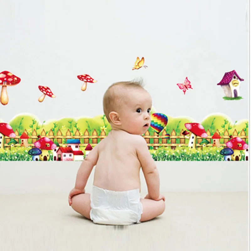 

Cartoon Mushrooms Baseboard Stickers DIY Rainbow Animals Flowers Wall Decals for Kids Room Baby Bedroom Decoration