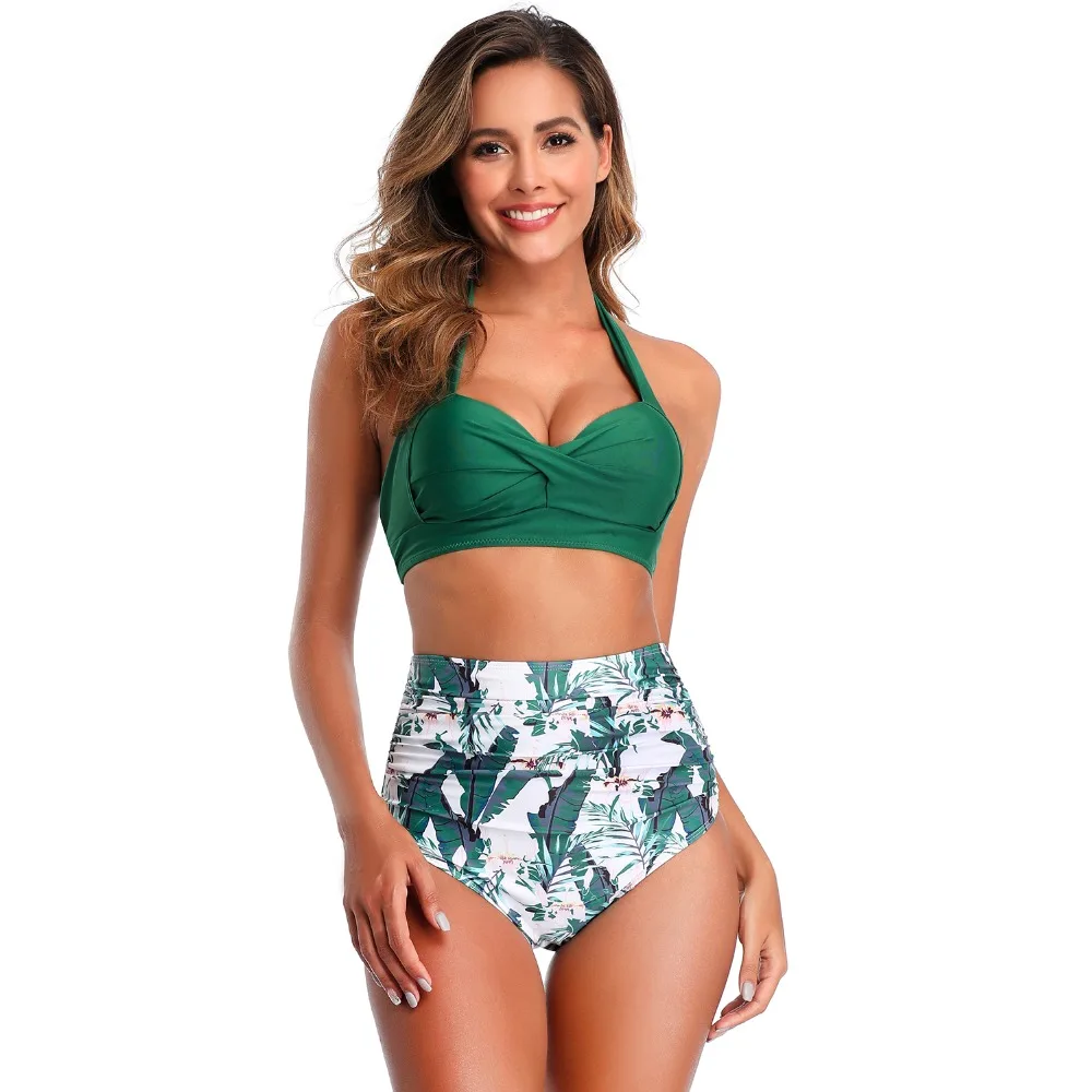 

2021 Sexy Print Push Up Padded High Waist Swimwear Women Tow Piece swimsuit Monokini Bodysuit Beach Wear Bathing Suit Swimming
