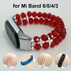 Браслет с красными кристаллами для Xiaomi Mi Band 5 6, браслет с NFC, Роскошные ювелирные украшения, сменный ремешок с бусинами для MiBand 34, ремешок для женщин и девушек