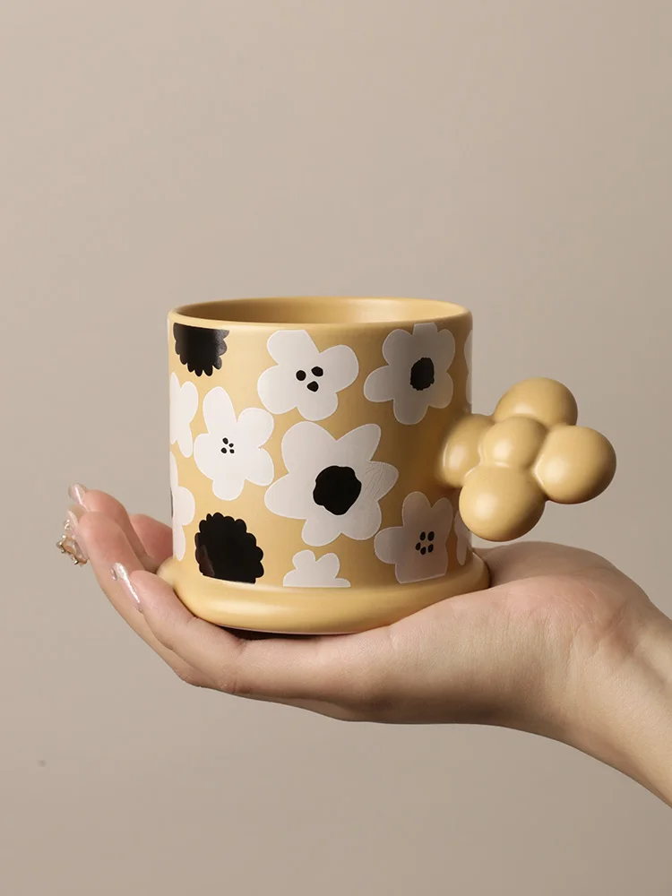 

New Arrival Mug Cafe Tea Milk Cups Coffee Drinkware Water Mugs Flower Handle High Temperature Decal Birthday Gift