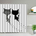 Занавеска для душа с мультяшными животными, кошкой, медведем, кошкой, единорогом, собакой, бегемотом, водонепроницаемая тканевая подвесная занавеска для ванной, декор с крючком