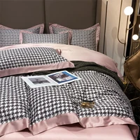 luxury houndstooth bedding set cotton silky soft duvet cover 220x240 bed linen sheet set king queen size bedding set 4pcs