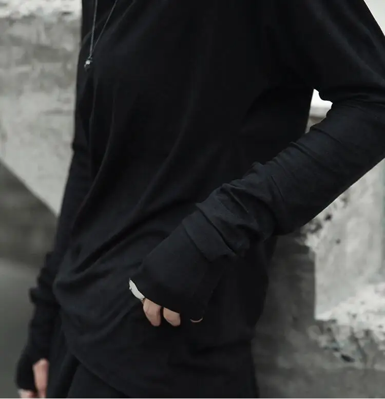 

2019 New Primavera Verano negro Irregular cuello alto guantes largos mangas ajustado camisa mujer moda marea salvaje