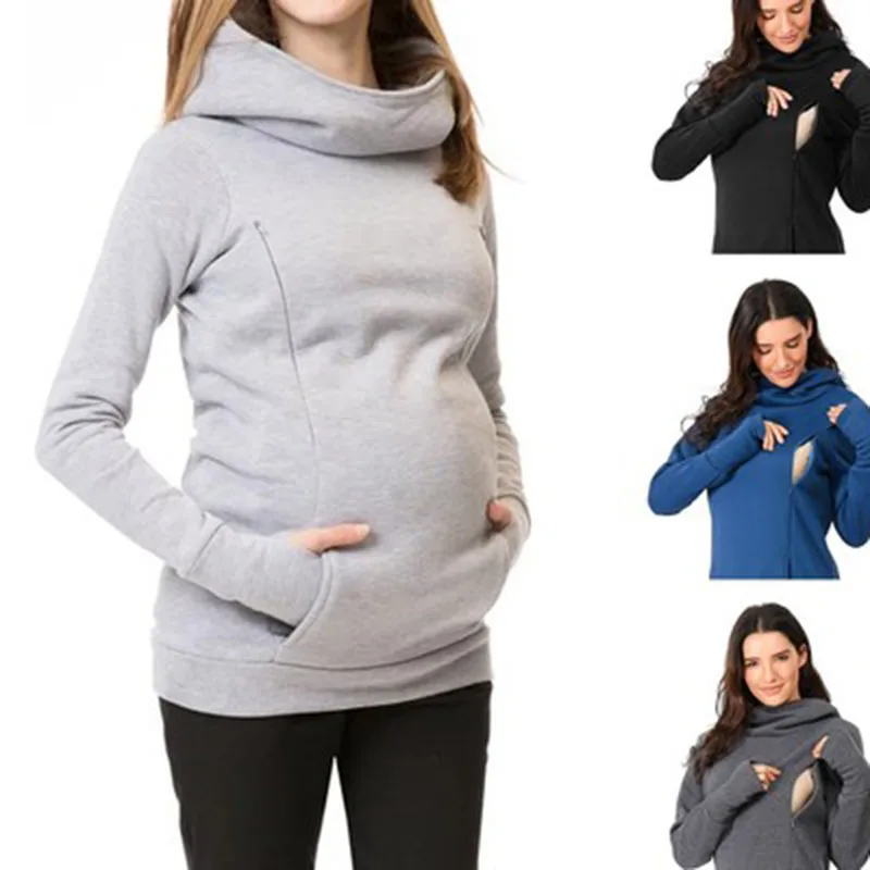 clearance maternity clothes Jacket for Pregnant Women Maternity Hoodie Sweatshirt Pregnancy Clothes Pregnant Women Breastfeeding Hooded Zipper Jacket Top Maternity Clothing hot