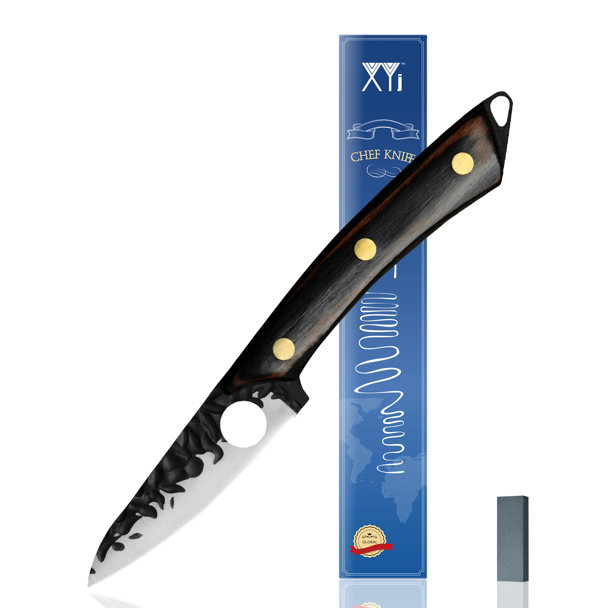 

XYJ Full Tang Paring Knife 3.5 inch Fruit Knive with Whetstone Stainless Steel Blade with Finger Hole