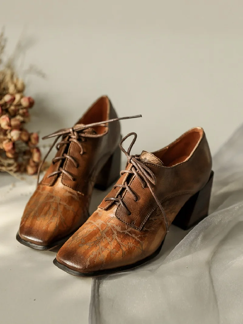 

Женские туфли на среднем каблуке, маленькие кожаные туфли в британском стиле ретро с квадратным носком, весна-осень