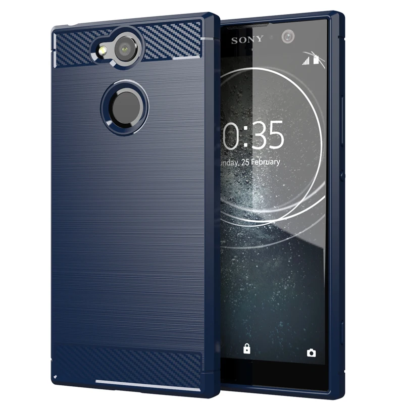 Чехол из углеродного волокна для SONY Xperia XA2 амортизирующий гибкий ТПУ резиновый