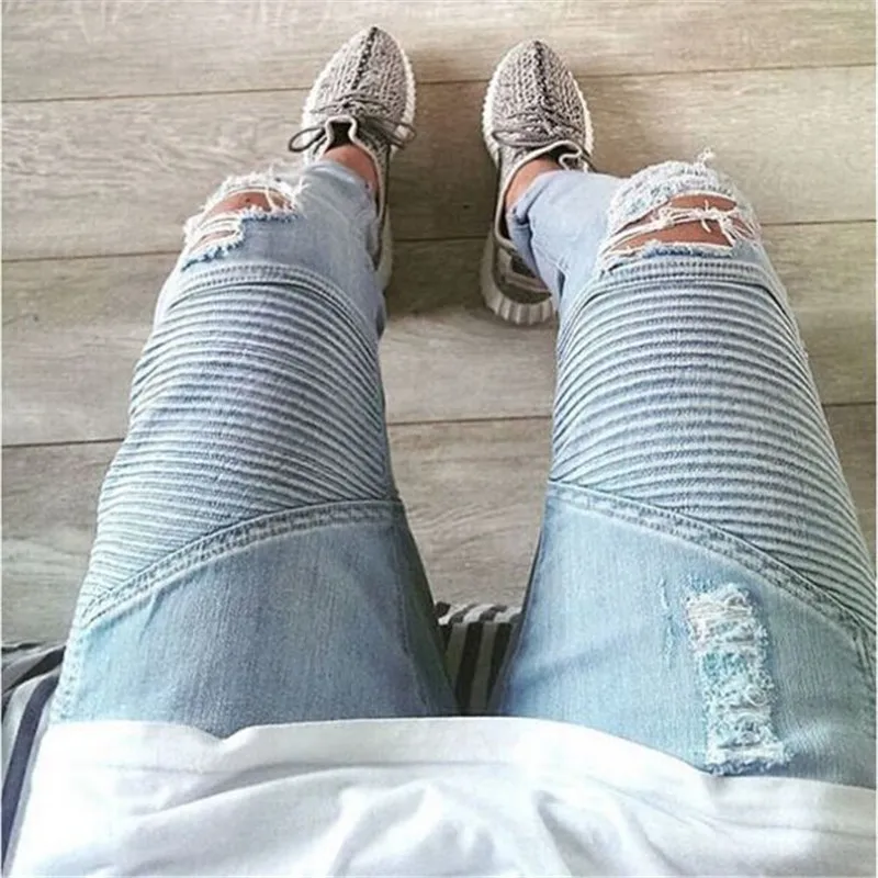

Spring Summer Men's Jeans Ripped Decor Solid European And American Personality Fashion Hip-hop Stage Singers Male Trousers
