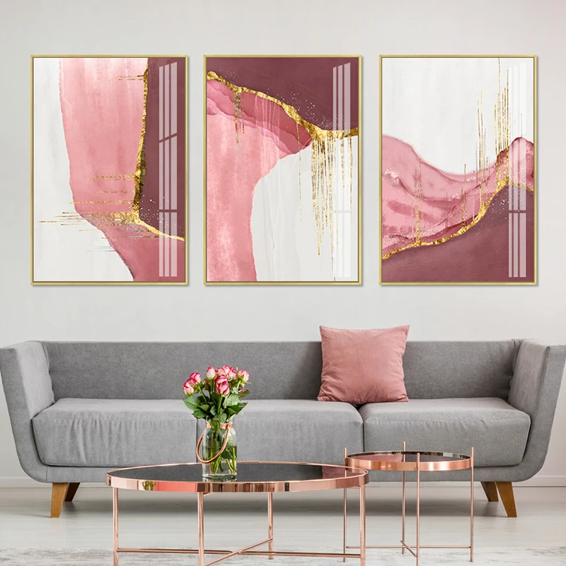 

Modern Abstract Golden Pink White Gold Canvas Painting Nordic Wall Art Prints Poster Pictures for Living Room Home Decoration