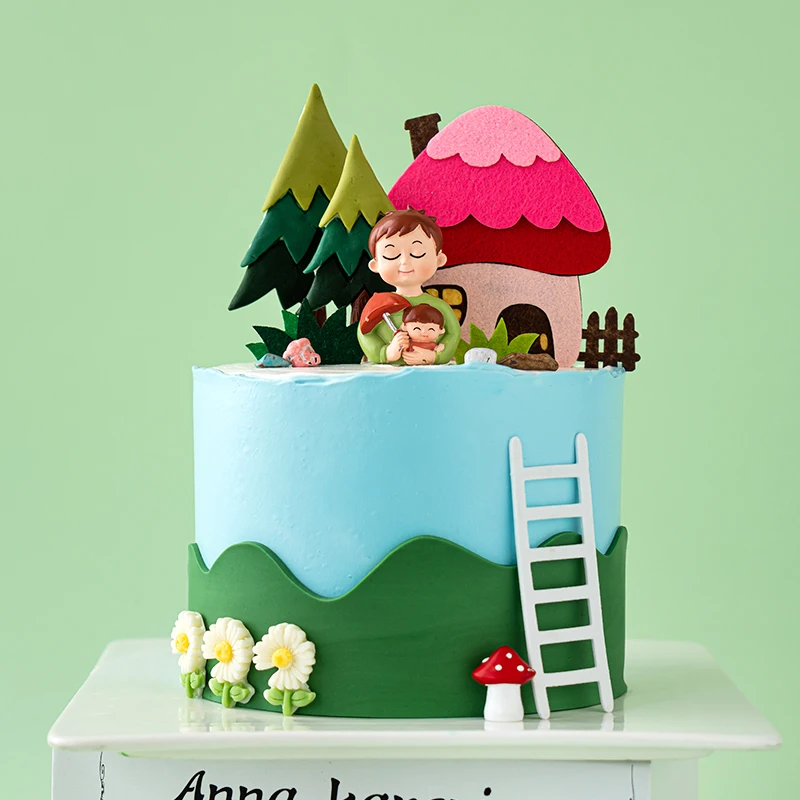 

Happy Birthday Cake Topper Resin Ornaments Umbrellas Hugs Father Daughter Windmill Castle Party Baking Decoration Bakery Supplie