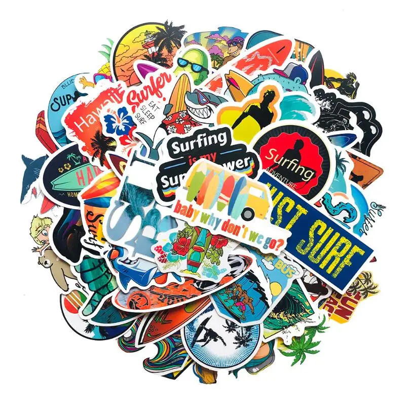 

10/30/50PCS small fresh summer beach surfing graffiti toy luggage skateboard laptop waterproof car sticker gift wholesale