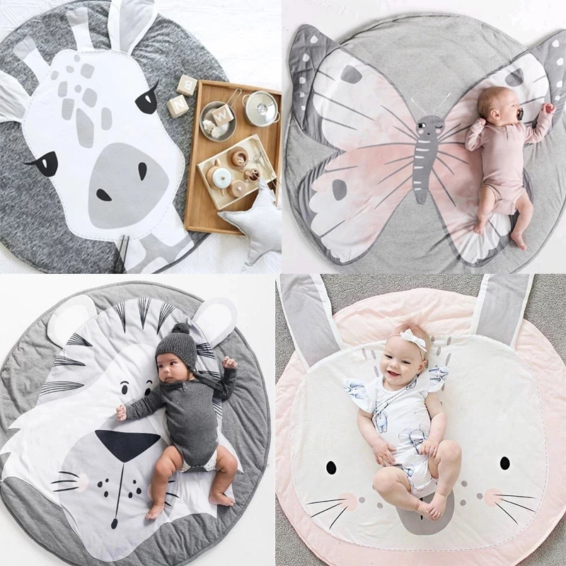 

Baby Boy Girl Play Mat Cartoon Foldable Infant Baby Crawling Blanket Pad Round Cotton Carpet Rug Toys Children Room Décor