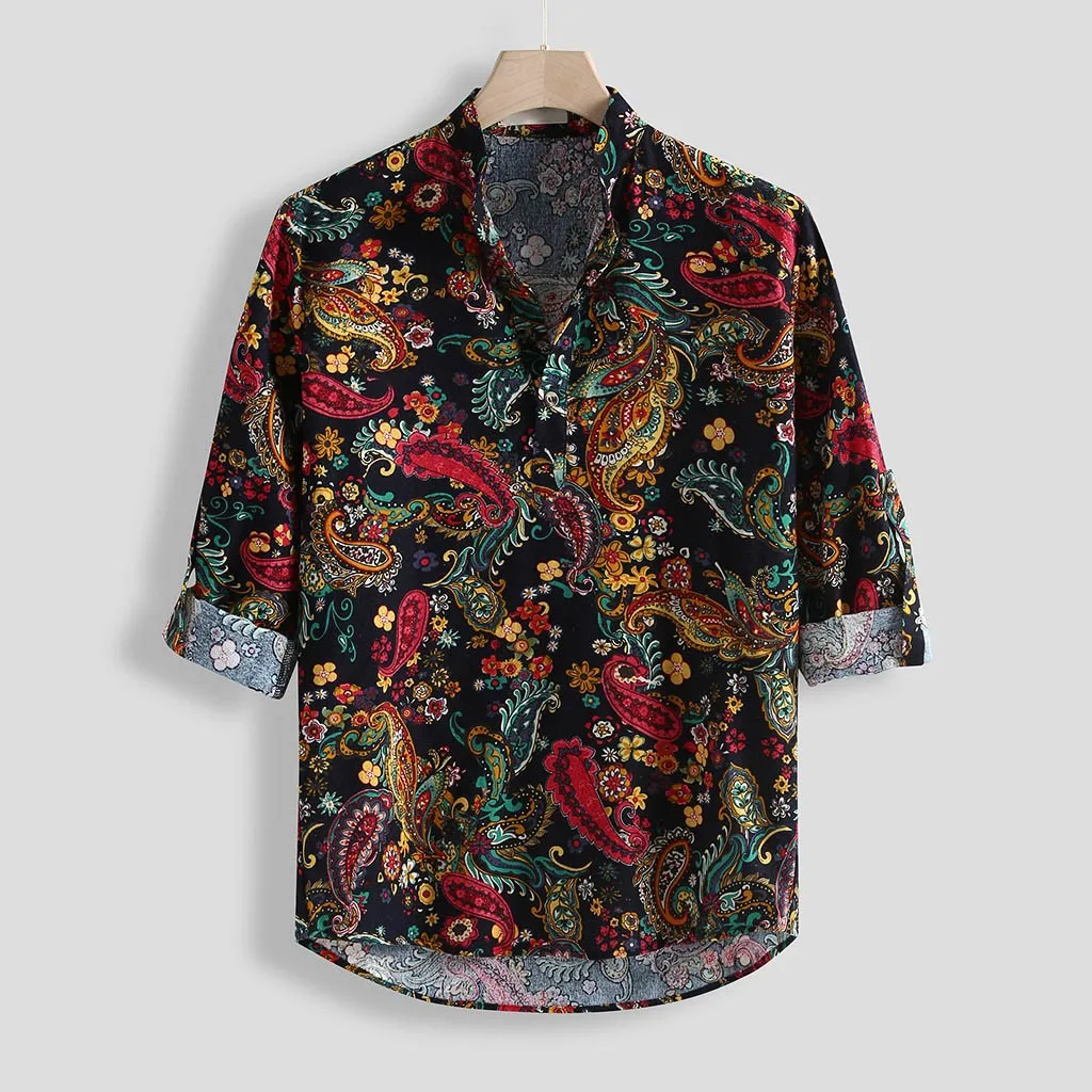 Мужская винтажная рубашка с длинным рукавом Повседневная Свободная блузка