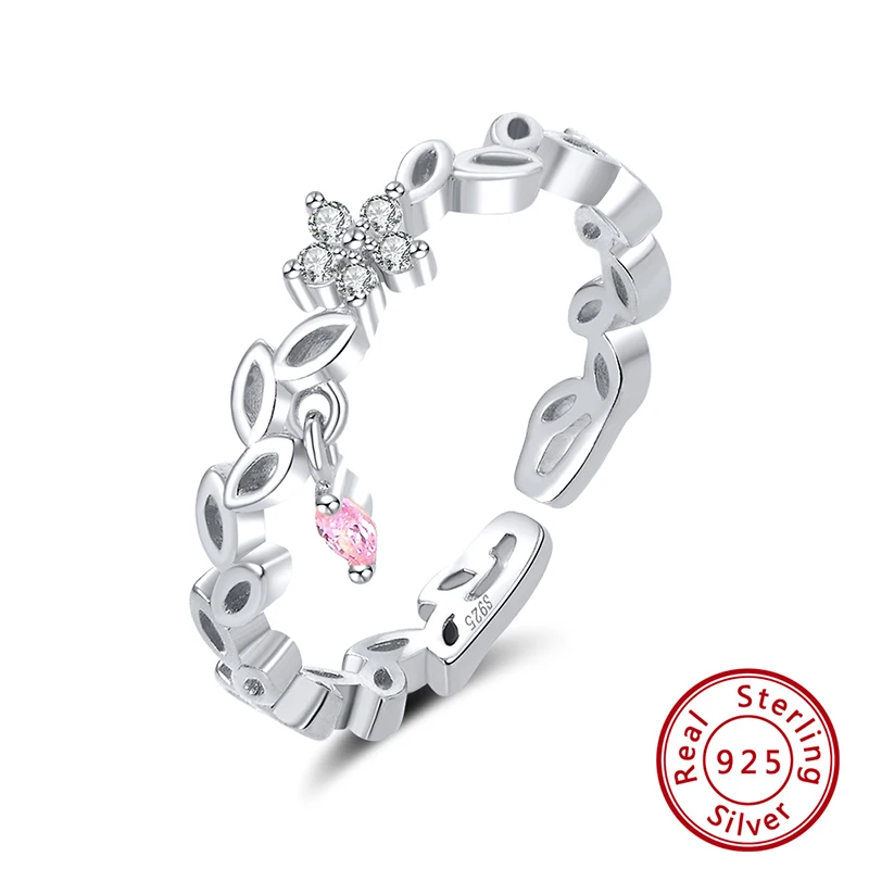 Silver Color Effie queen Подлинная 925 пробы Серебряное кольцо неправильной формы виноградный лист форма цветка с AAAA циркон для женщин ювелирные изделия подарок BR139 - Цвет камня: Silver Color