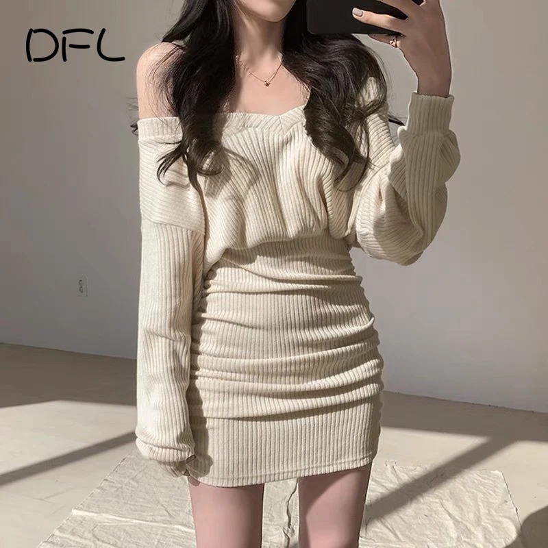 

Платье DFLlifes с V-образным вырезом и рукавами-фонариками, однотонное женское платье с рюшами, весна-лето, базовая Женская одежда, элегантный ха...