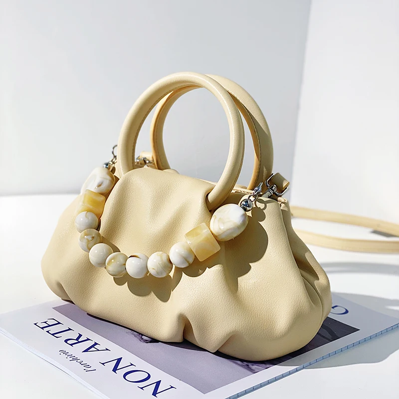 

Pleated Small Totes With Ring Handle Summer New PU Leather Women's Designer Handbag Luxury brand Shoulder Messenger Bag