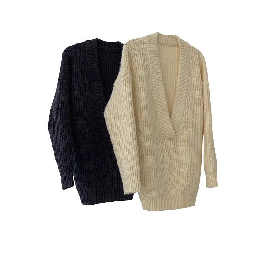 

W48 New French style Slouchy big V-neck pullover in spring