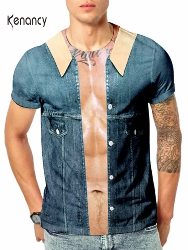 Мужская 3D джинсовая куртка Hemiks модная повседневная футболка с принтом круглым