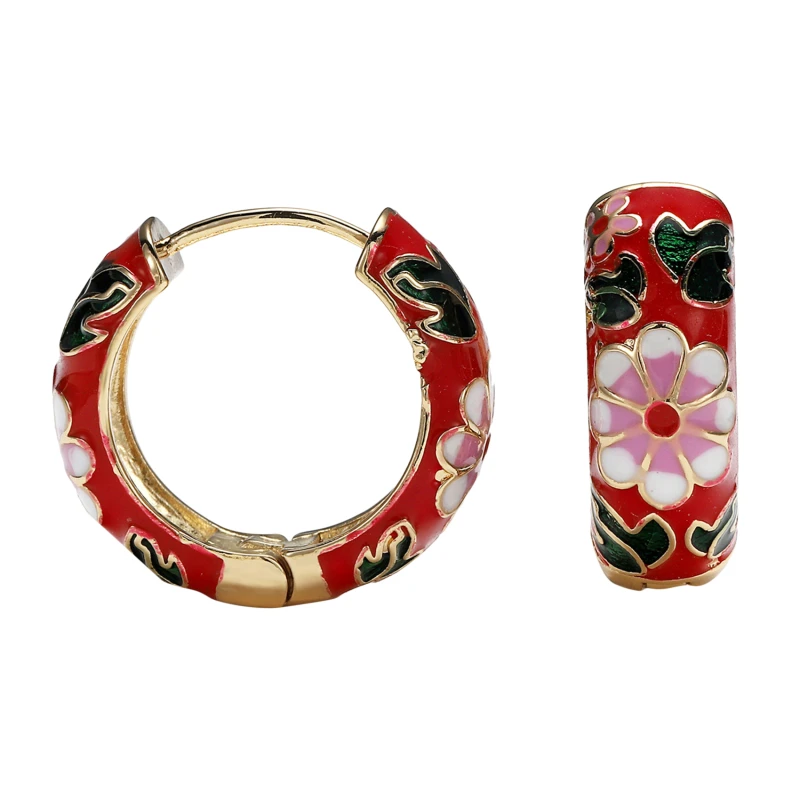 Новая мода эмаль серьги-кольца цветок для женщин в винтажном стиле Бохо круг