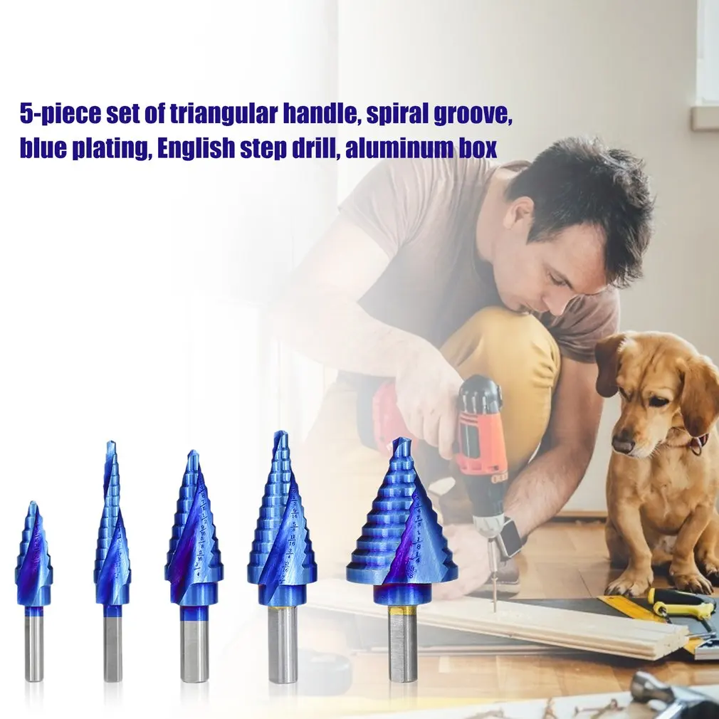 

5pcs HSS Nano Blue Coated Step Drill Bit Drilling Power Tools Metal High Speed Steel Wood Hole Cutter Step Cone Drill