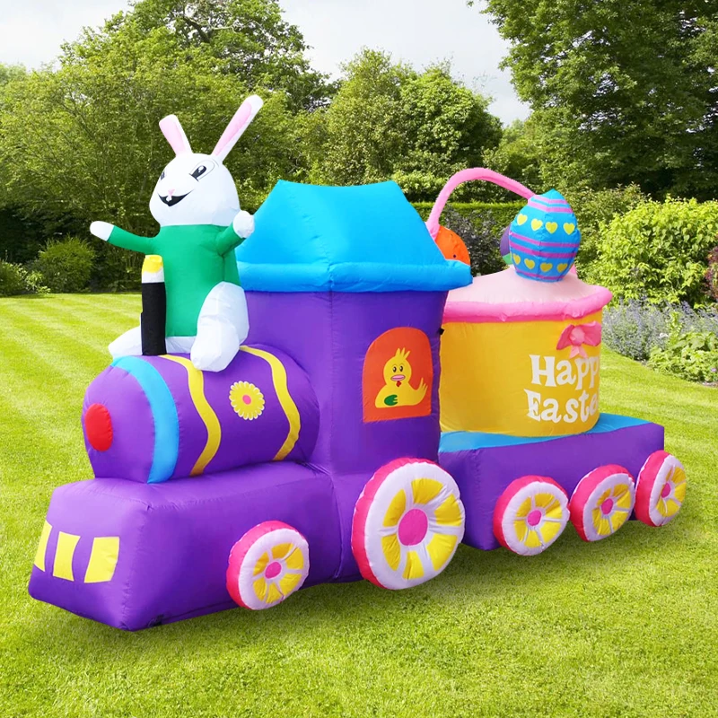 

7 Ft Easter Inflatable Bunny Train Happy Easter Blow Up Inflatables with Bright Light Holiday Party Indoor Outdoor Yard Decor
