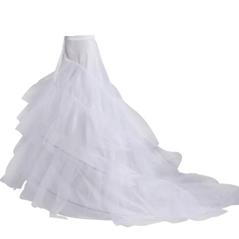 3-layer Yarn 2-hoops Bride Wedding Dress Long Trailing Skirt Petticoat Elastic Waist Drawstring Adjustable Fishtail Slip Skirts
