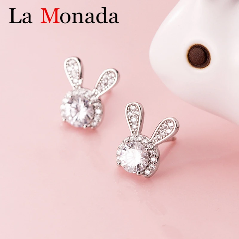 Прозрачный Фианит циркон кристалл кролик серьги гвоздики серебро 925 пробы для