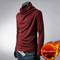 plus velvet thick mens high collarpile pile collar mens casual slim long sleeved t shirt solid color bottoming shirt